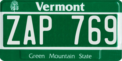 VT license plate ZAP769