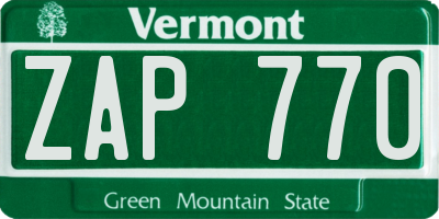 VT license plate ZAP770