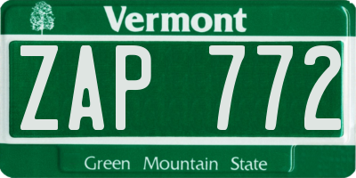 VT license plate ZAP772