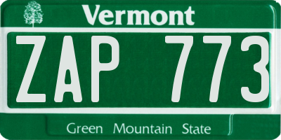 VT license plate ZAP773