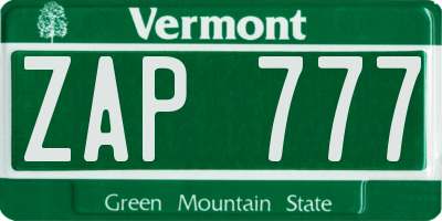 VT license plate ZAP777