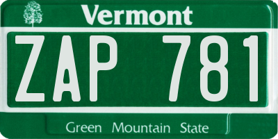 VT license plate ZAP781