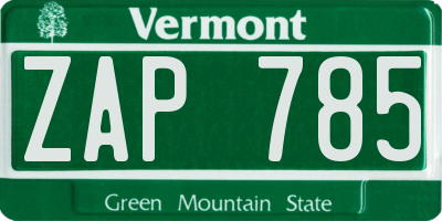 VT license plate ZAP785