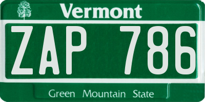 VT license plate ZAP786