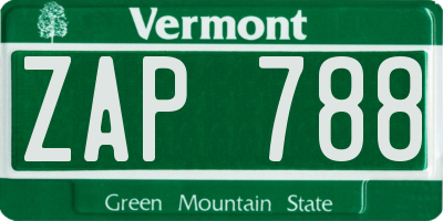 VT license plate ZAP788