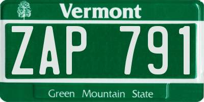 VT license plate ZAP791