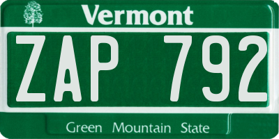 VT license plate ZAP792