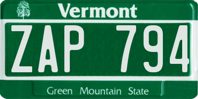 VT license plate ZAP794