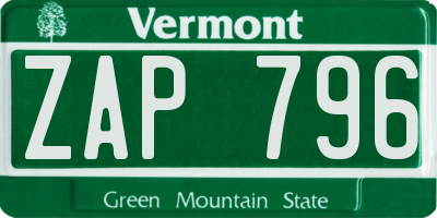 VT license plate ZAP796