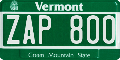 VT license plate ZAP800