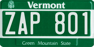 VT license plate ZAP801