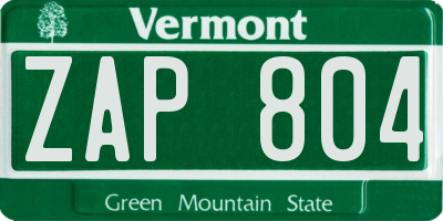 VT license plate ZAP804