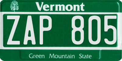 VT license plate ZAP805