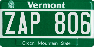 VT license plate ZAP806