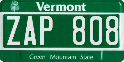 VT license plate ZAP808