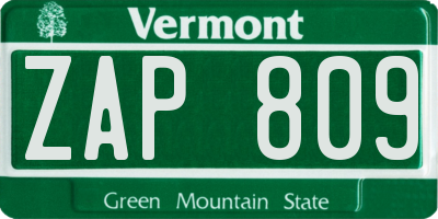 VT license plate ZAP809