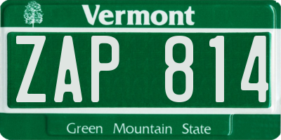 VT license plate ZAP814