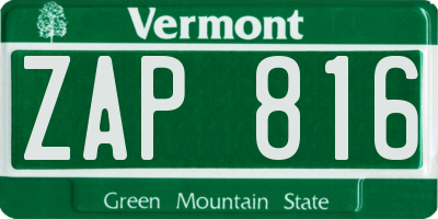 VT license plate ZAP816