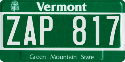 VT license plate ZAP817