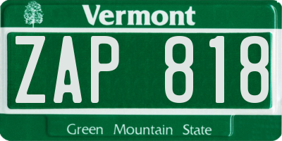 VT license plate ZAP818