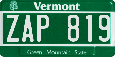 VT license plate ZAP819