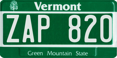 VT license plate ZAP820