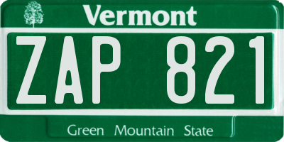 VT license plate ZAP821