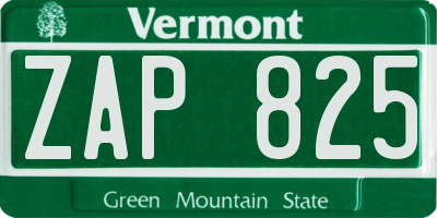 VT license plate ZAP825