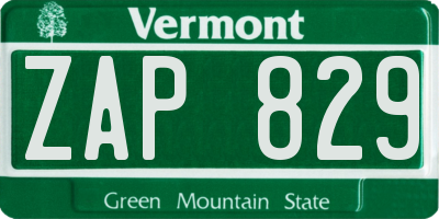 VT license plate ZAP829
