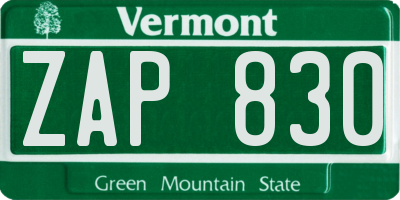 VT license plate ZAP830