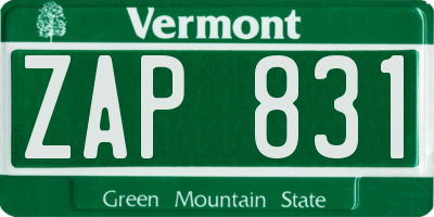 VT license plate ZAP831