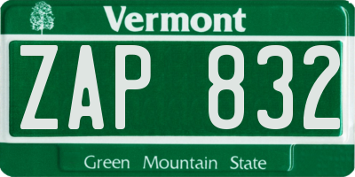 VT license plate ZAP832