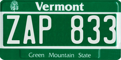 VT license plate ZAP833