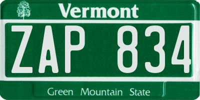 VT license plate ZAP834