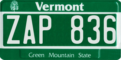 VT license plate ZAP836