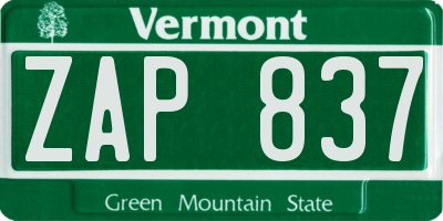 VT license plate ZAP837