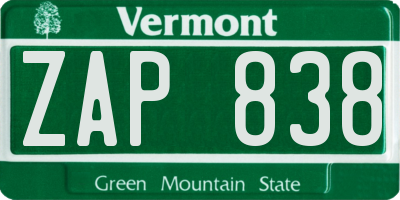 VT license plate ZAP838