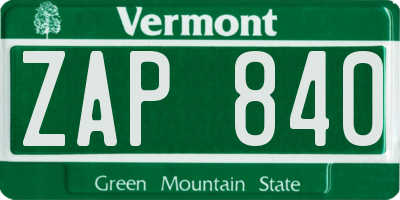 VT license plate ZAP840