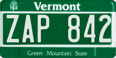 VT license plate ZAP842