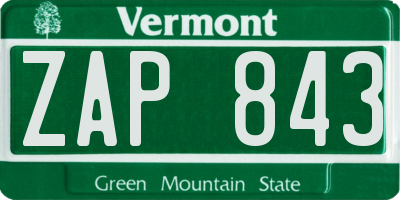 VT license plate ZAP843