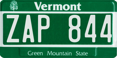 VT license plate ZAP844