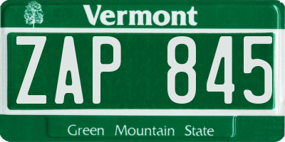 VT license plate ZAP845