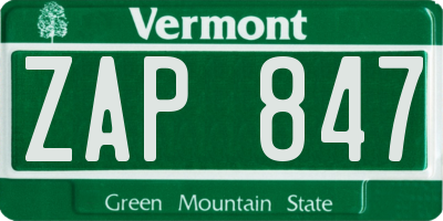 VT license plate ZAP847