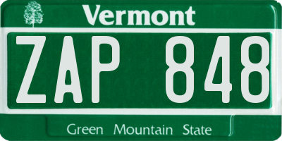 VT license plate ZAP848