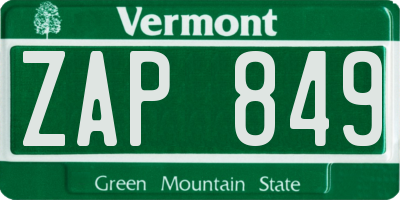 VT license plate ZAP849