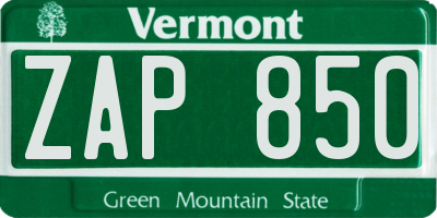 VT license plate ZAP850