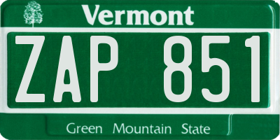 VT license plate ZAP851