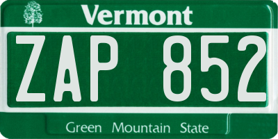 VT license plate ZAP852