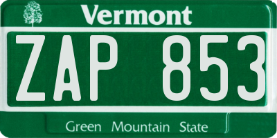 VT license plate ZAP853