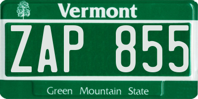 VT license plate ZAP855